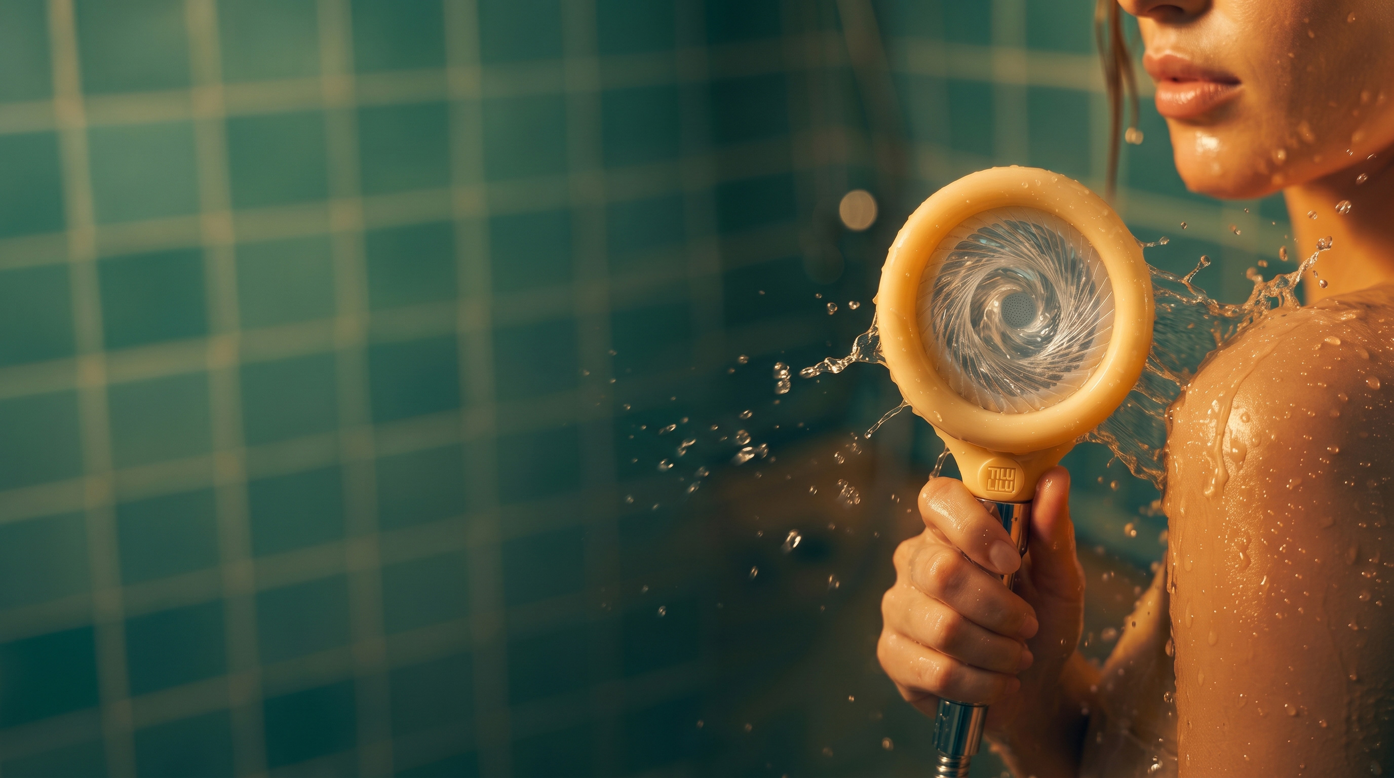 TILULILU vortex shower attachment running under water